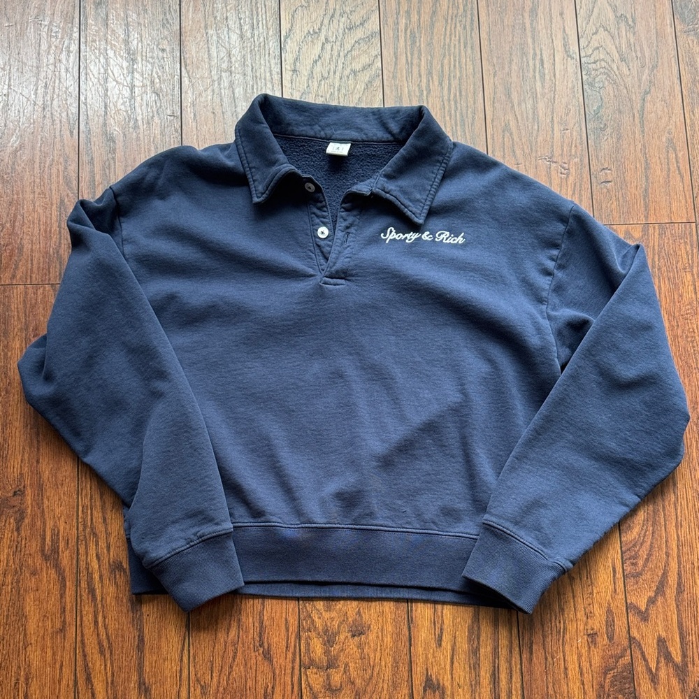 Sporty & Rich Dark Blue Polo Sweater